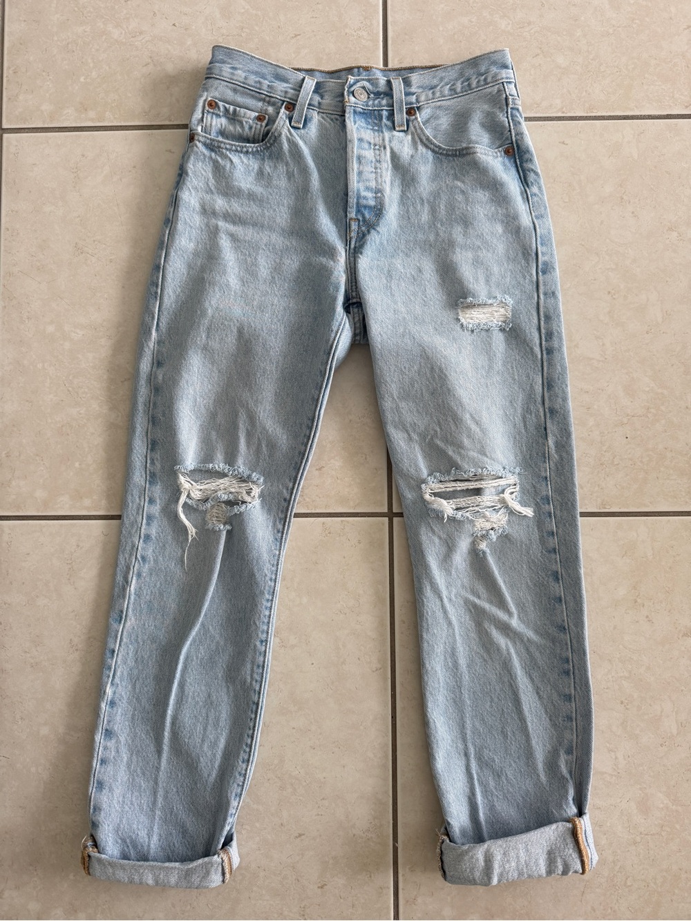 Levi's® 501® Ripped High Waist Straight Leg Jeans - Size 25